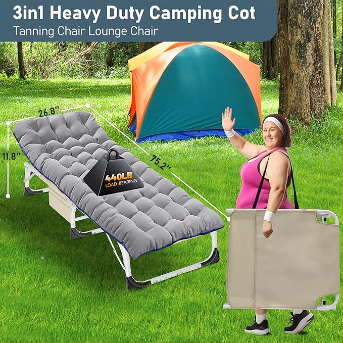 LILYPELLE Tanning Chair with Face Hole, Heavy Duty Outside Lounge Chair with Mattress, Folding Outdoor Face Down Tanning Chair Arm Hole for Beach Poolside Patio Sunbathing Lawn Camping