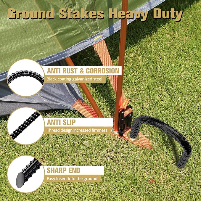 Trampoline Stakes High Wind - Heavy Duty 12 Inch U Shaped Ground Anchors - Galvanized Steel Rebar Stakes for Outdoor Camping Tent Fence Garden Decorations(8 Pack Black)