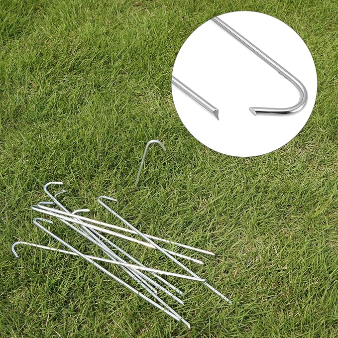 QWORK 120 Pack 9-Inch Galvanized Steel Tent Stakes, Garden Edging Fence Hooks for Outdoor Decorations