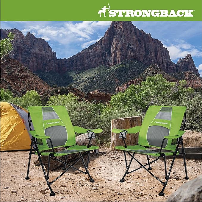 STRONGBACK Camping Chair Guru Heavy Duty Camping Chairs with Lumbar Support - Backpack Folding Camp Chair - Lime Green