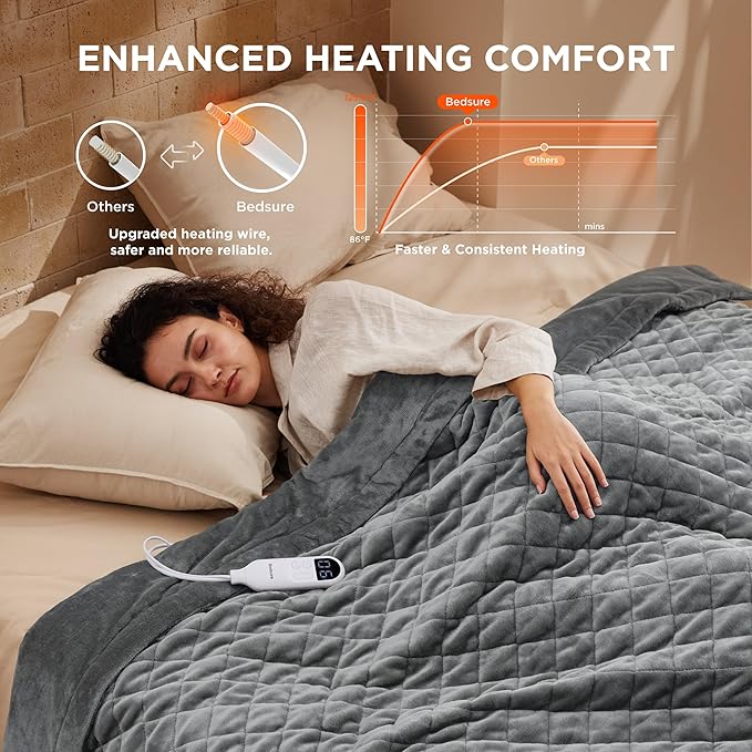 Bedsure Electric Blanket Twin - Quilted Heated Blanket Twin Size, Soft Flannel Thick Heating Blanket with 10 Time Settings & 6 Heat Settings, Warm Gifts for Women Men (62x84 inches, Formal Gray)