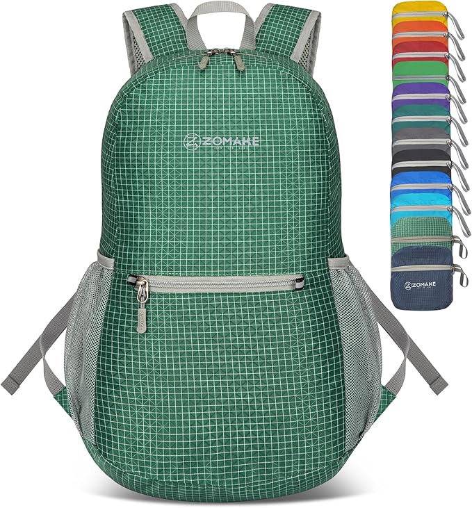 ZOMAKE Ultra Lightweight Hiking Backpack 20L - Packable Small Backpacks Water Resistant Daypack for Women Men(Forest Green Plaid)