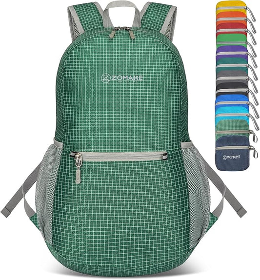 ZOMAKE Ultra Lightweight Hiking Backpack 20L - Packable Small Backpacks Water Resistant Daypack for Women Men(Forest Green Plaid)