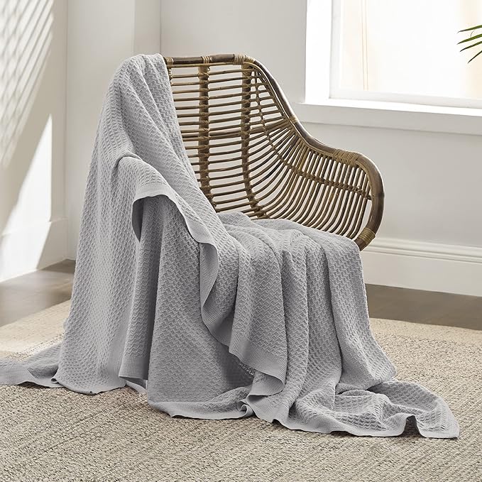 Bedsure Gentlesoft 100% Cotton Blanket Twin XL Size for College Dorm - Breathable and Soft, Waffle Weave Twin Blanket for Summer, Dorm Room Essentials, Grey, 66x90 inches