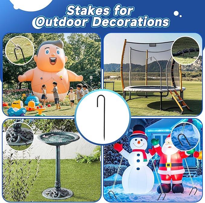 12 Inch Heavy Duty Rebar Stakes, 20-Pack Galvanized Steel J Hook Tent Stakes for Outdoor Decorations, Inflatables, Fencing, Gardening, Gazebo and Swing Set Anchors