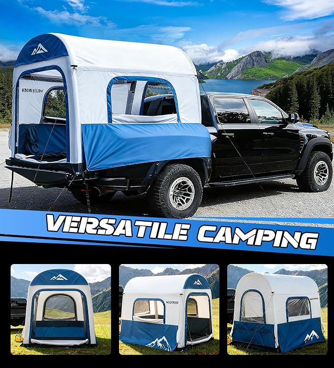Inflatable Truck Bed Tent for Camping 5.5ft-8ft, PU 3000mm Waterproof Pickup Truck Tent with 4'' Thick TPU Air Beams, 2 Mins Fast Setup Portable Ground & Truck Tent for 2-3 Person