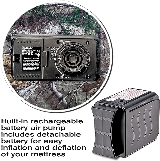 Pittman Outdoors PPI-405 AirBedz CAMO Truck Bed Air Mattress | Mid Size-Short Bed, 5-5.5 Feet in Length | Built-in Rechargeable Battery Air Pump | Includes Tailgate Extension , Camouflage