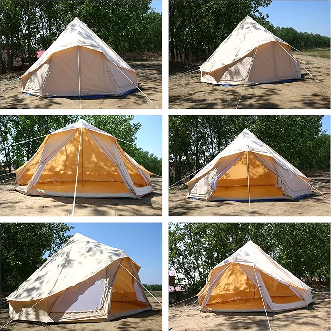 UNISTRENGH Luxury Canvas Cotton Bell Tent Large Waterproof Windproof Yurt Glamping Family Tent with Cable Hole for Camping Hiking Hunting Party Exhibition