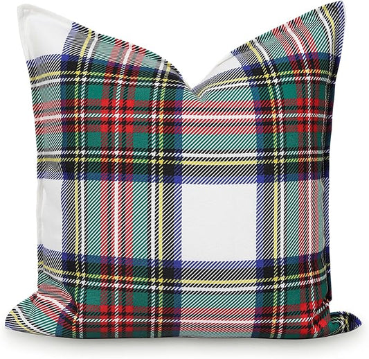 Hofdeco Premium Classic Christmas Holiday Winter Heavy-Weight Canvas Decorative Throw Pillow Cover ONLY for Couch, Sofa, Bed, Scottish Tartan Plaid with Sherpa Back, 20"x20"