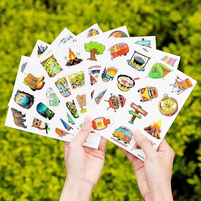 96PCS Camping Camp Camper Campfire Pre-Cut Temporary Tattoos for Kids | Super Cute Themed Birthday Party Favors, Supplies, Decorations, Fake Tattoo Stickers (multiple)