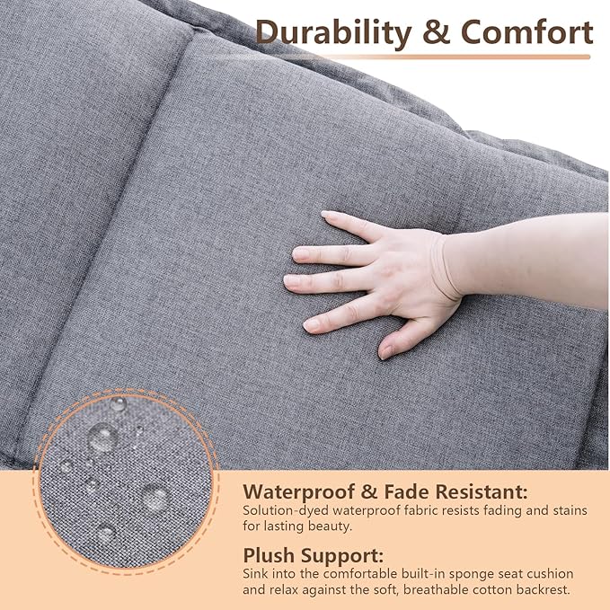C-Hopetree Indoor High Back Rocking Chair Cushions for Glider and Swivel Rocker, Outdoor Replacement Highback Dining Seat Pads with Back Elastic and Ties, 18" x 42" x 1.5", Dark Grey, Set of 2