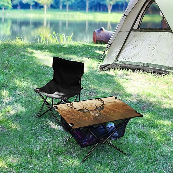 Antler Deer Portable Folding Camping Table, Compact Lightweight Beach Table with Carrying Bag for Outdoor Picnics, BBQs, Camp