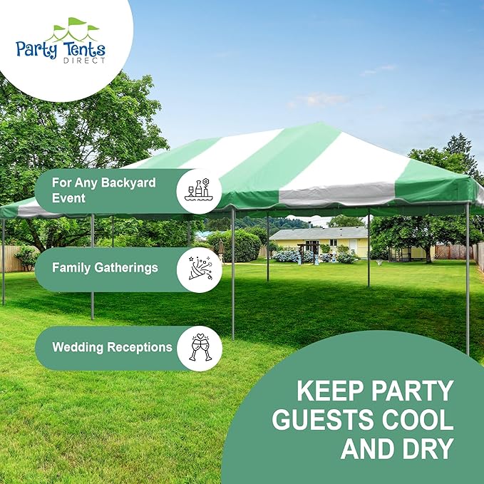 Party Tents Direct 20x30 Canopy Tent - Steel Frame - Outdoor Gazebo Pavilion Sun Shade Camping Shelter - Green Vinyl Heavy Duty Waterproof Tent Cover - Event Tents for Parties Wedding
