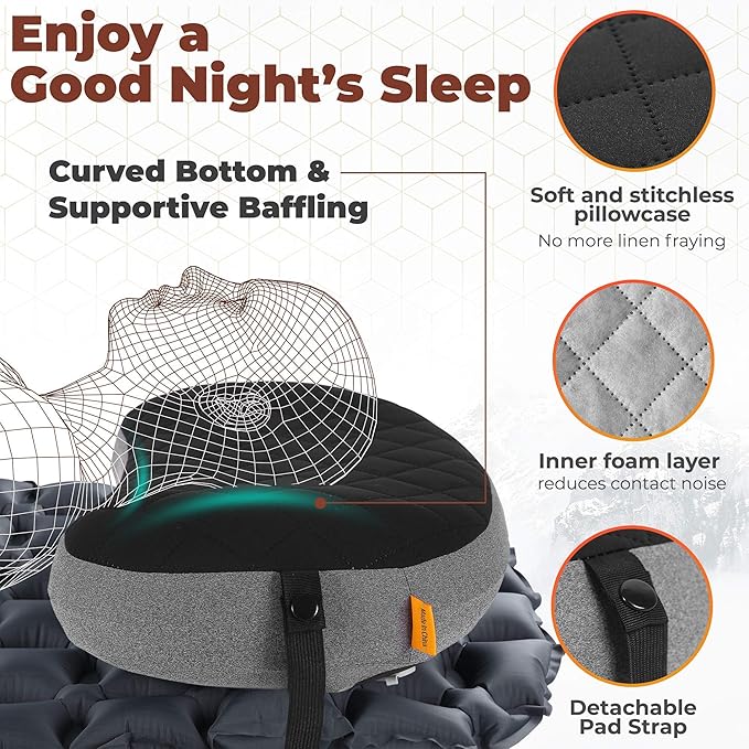 TREKOLOGY UL80 Sleeping pad & Aluft Deluxe Pillow -Inflatable Camping Sleeping Mat, Ultralight Backpacking Pillow for Camping Hiking Travel. Compact Lightweight Inflating Sleeping System.
