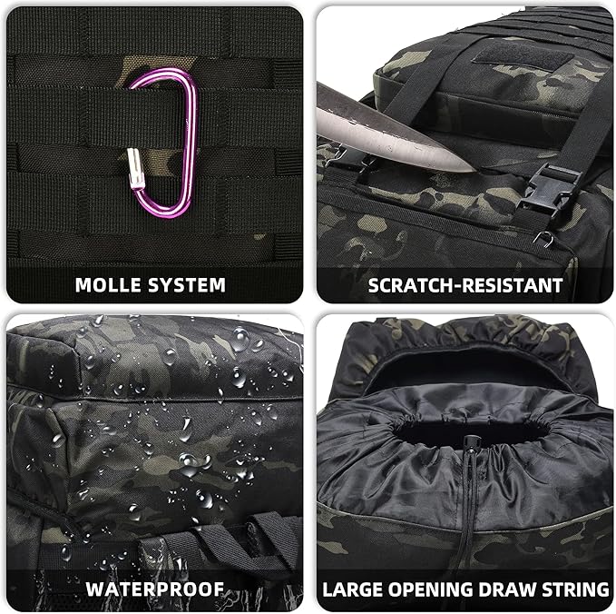 King'sGuard 70L Camping Hiking Backpack for Men Women Large Military Tactical Backpack Molle Rucksack Backpack for Outdoor