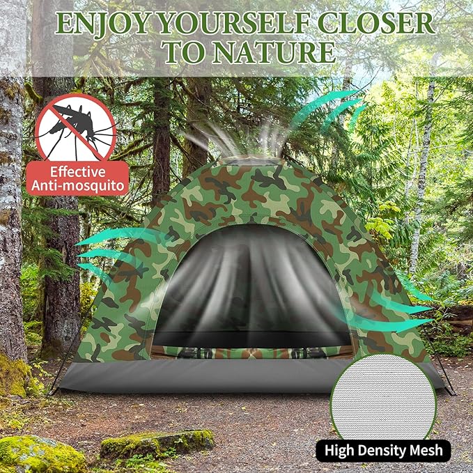 VINGLI Camouflage Camping Tent, Portable Dome Tent for 3/4 Person with 78L”x 78W”x 53H”Waterproof Nylon Oxford for Hiking, Climbing, Camping, Backpacking