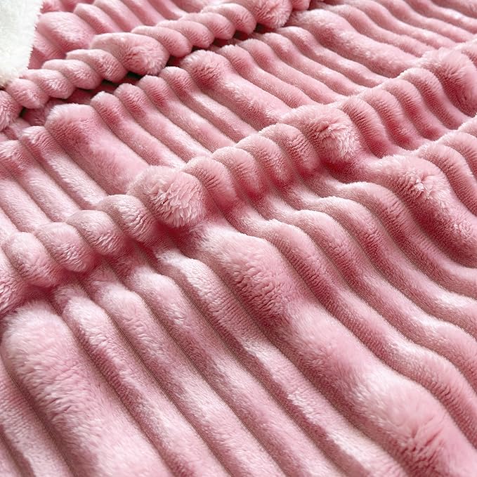 UKELER Striped Sherpa Throw Blankets 60 × 80 inch, 470 GSM Sherpa Fleece Blanket for All Season, Warm and Cozy Blanket for Couch Sofa Bed Office Camping, White