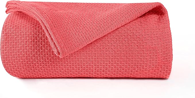 BOUTIQUO 100% Cotton Bed Blanket, Breathable Thermal Blanket King Size, Soft Honeycomb Waffle Blanket 90"x102", Cotton Bed Blanket, Perfect for Layering Any Bed for All Season, Coral