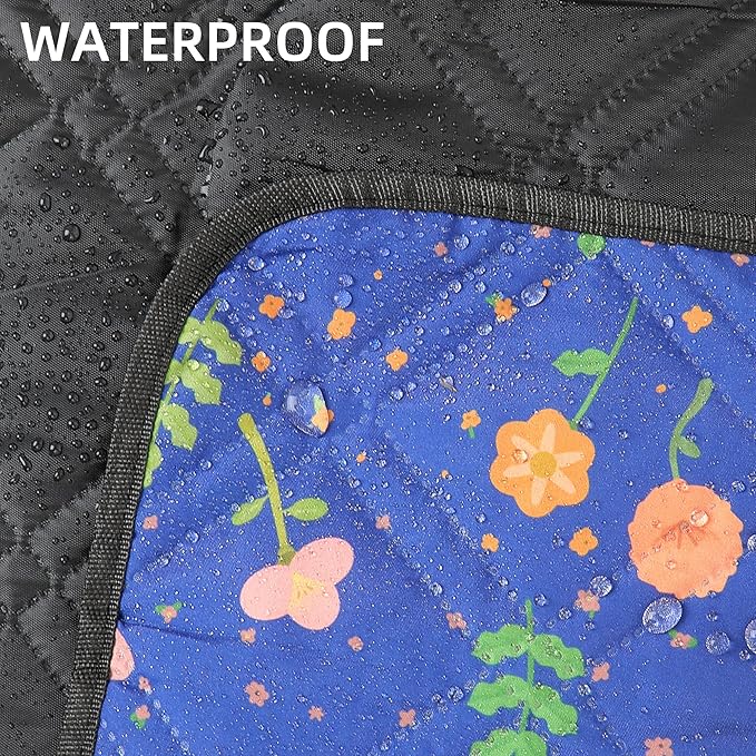 Outdoor Picnic Blanket Blue Floral 60"x80" Sandproof Beach Blanket Waterproof Picnic Blankets Foldable for Caming, Beach, Outdoor Activities.