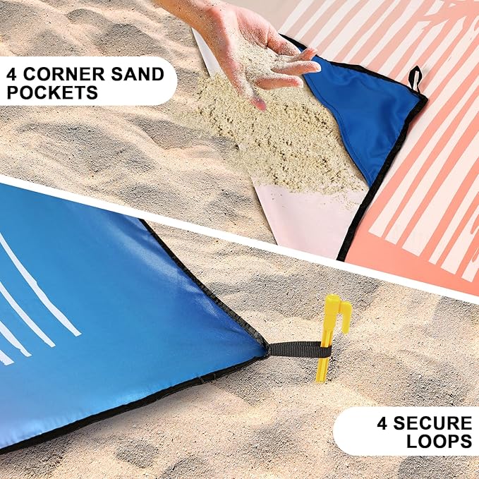 Beach Blanket Waterproof Sandproof Beach Mat 79" X 83"/10'x9'for 2-8 Adults Quick Drying Outdoor Picnic Mat Beach Accessories for Travel, Camping, Hiking