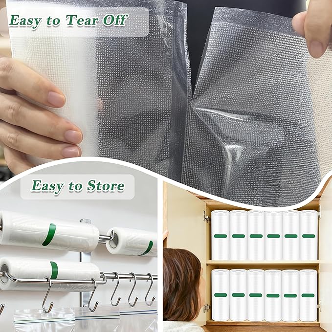 Pre-Cut Perforated Vacuum Sealer Bags Rolls,4x6 Inch Heavy-Duty Vacuum Sealer Roll Bags 4 Rolls 160 Tear Off Bags,Easy-Tear Food Grade Storage Bags for Sous Vide, Freezer & Meat (BPA Free)