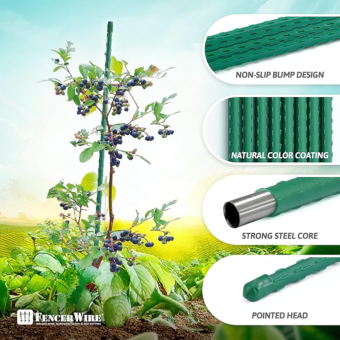 Fencer Wire 25 Pack of 3ft / 36 Inch Durable Metal Plant Supports Garden Stakes, Plant Stakes, Garden Poles for Outdoor & Indoor, Plant Support and Sticks for Tomato, Potted Plants, Beans, Cucumbers