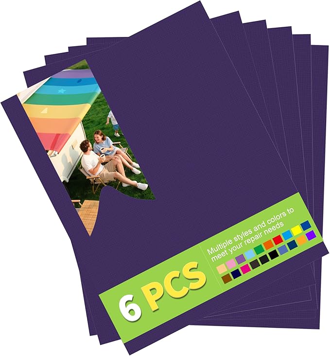 7x9in Nylon Repair Patch，Tent Repair Kit，Self Adhesive Waterproof Fabric Repair Tape for Tent, Umbrella, Sleeping Bag, Down Jackets,Knapsack.（Dark Purple,6ps）