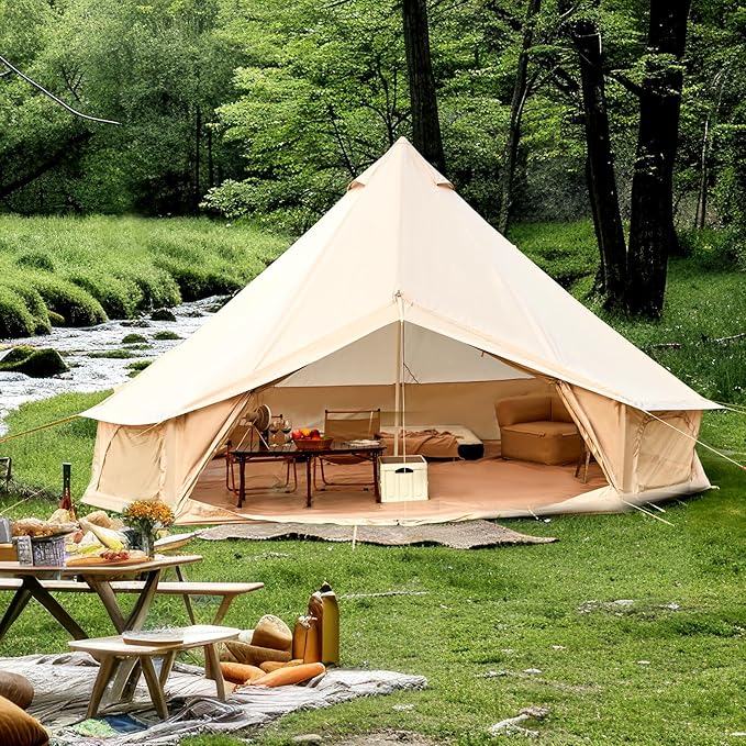 Bell Tent for Family Camping, 9.8/13.1/16.4 FT Yurt Tent with Stove Jack, 4 Season Oxford Tents for Outdoor Party, Hot Tent Shelter Fits 3-4 People