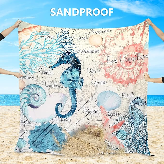 Beach Blanket, Sandproof Beach Mat, Waterproof Quick Drying Lightweight Outdoor Aztec Picnic Mat 79" X 83"/120"x108" for 2-8 Adults for Travel, Camping, Hiking