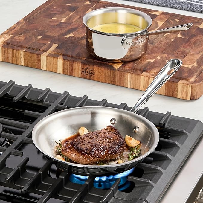 All-Clad D3 3-Ply Stainless Steel Fry Pan 8 Inch Induction Oven Broiler Safe 600F Pots and Pans, Cookware Silver