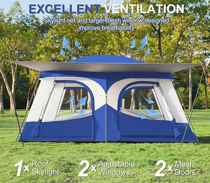 Vidalido Tents，8-10 Person Camping Tent with Extended Vestibule，2 Room Weather Resistant Family Tents，Easy Install Waterproof Outdoor Tent for Camping Hiking