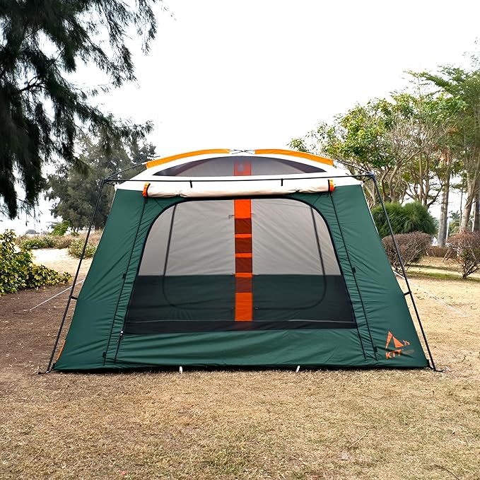 KTT Extra Large Tent 12 Person,Family Cabin Tents,Full Rainfly,2 Bay-Windows,2 Rooms and 3 Doors 3 Windows with Mesh,Waterproof,Straight Wall,Double Layer,Big Tent for Outdoor,Picnic,Camping