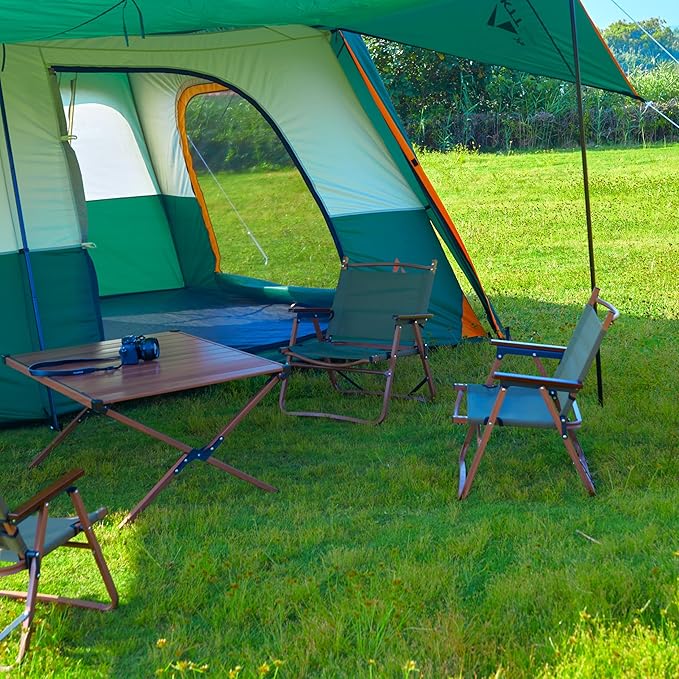 KTT Extra Large Tent 12-14 Person,Family Cabin Tents,2 Rooms,Straight Wall,2 Doors 4 Windows with Mesh,Waterproof,Straight Wall,Big Tent for Outdoor,Picnic,Camping,Gathering(Brown)