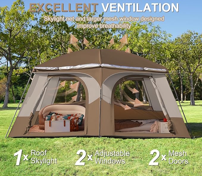 Vidalido Tents，8-10 Person Camping Tent with Extended Vestibule，2 Room Weather Resistant Family Tents，Easy Install Waterproof Outdoor Tent for Camping Hiking