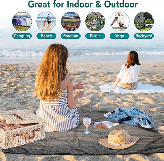 SUN CUBE Large Waterproof Camping Blanket, Fleece Quilted Stadium Blanket for Cold Weather, Windproof Foldable Outdoor Blanket Mat for Picnic, Beach, Pets, Car, 60x80in