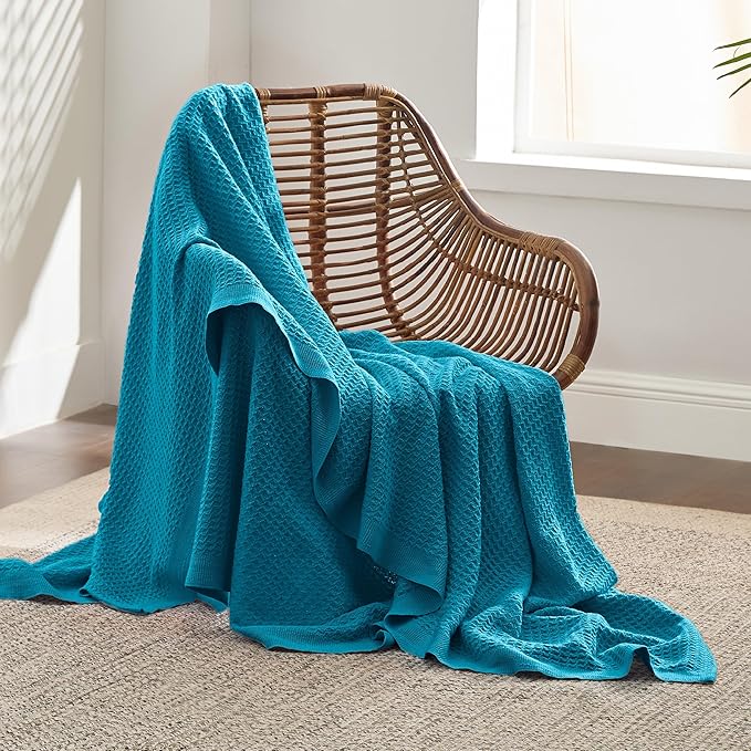 Bedsure Gentlesoft 100% Cotton Blanket Twin XL Size for College Dorm - Breathable and Soft, Waffle Weave Twin Blanket for Summer, Dorm Room Essentials, Teal, 66x90 inches