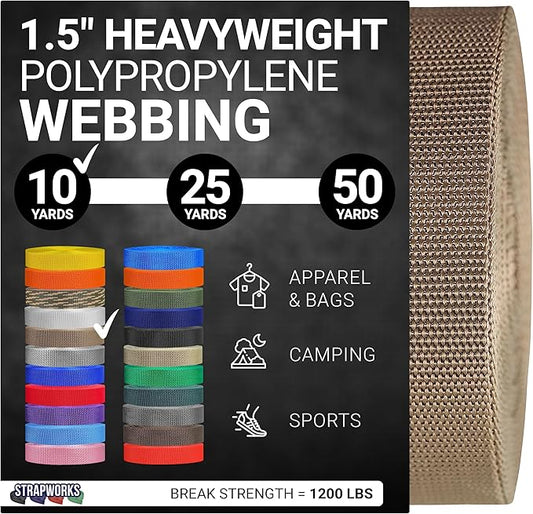 Strapworks Heavyweight Polypropylene Webbing - Heavy Duty Poly Strapping for Outdoor DIY Gear Repair, 1.5 Inches