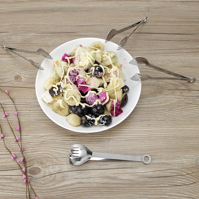 Mini Appetizer Tongs Stainless Steel Set of 4, MSY BIGSUNNY Small Serving Tongs, 6 Inch(15.2cm, Silver)