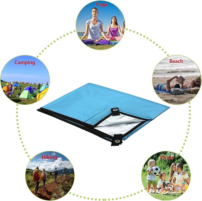 WoneNice 10x10 FT Waterproof Camping Tarp, Lightweight UV Protection Camping Cover for Tents, Beach, Picnics, Car and Adventure, Sky Blue