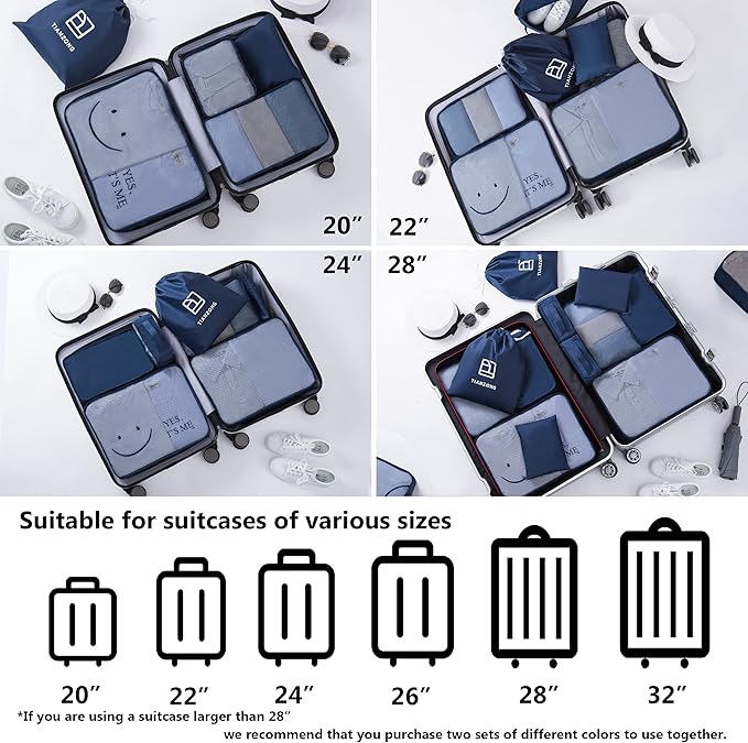 tianzong 7-piece Set Packing Cubes, Travel Bags for Luggage, Packing Organizers with Shoe Bag (Navy Blue)