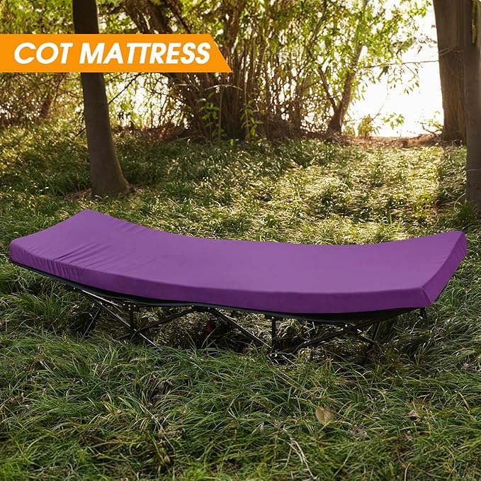 CYMULA Camping Cot Mattress 2in Memory Foam Sleeping Pad,Soft Warm Non-Slip Camping Mattress Topper with Retaining for Adults,Portable Roll up Pad for Travel(75 x30)（only Mattress）