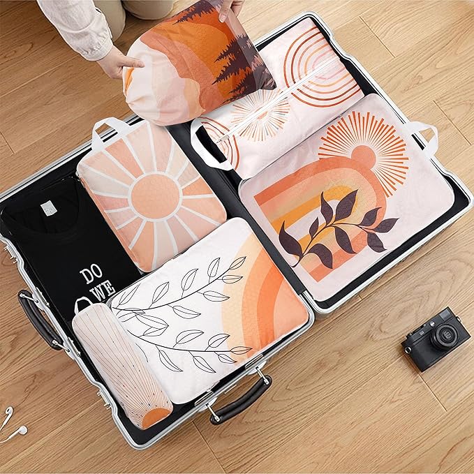 Compression Packing Cubes for Suitcases, 6 Set Bohemia Luggage Organizer, Lightweight Waterproof Expandable/Compression Bags Smell Proof Travel Packing Cubes for Suitcases