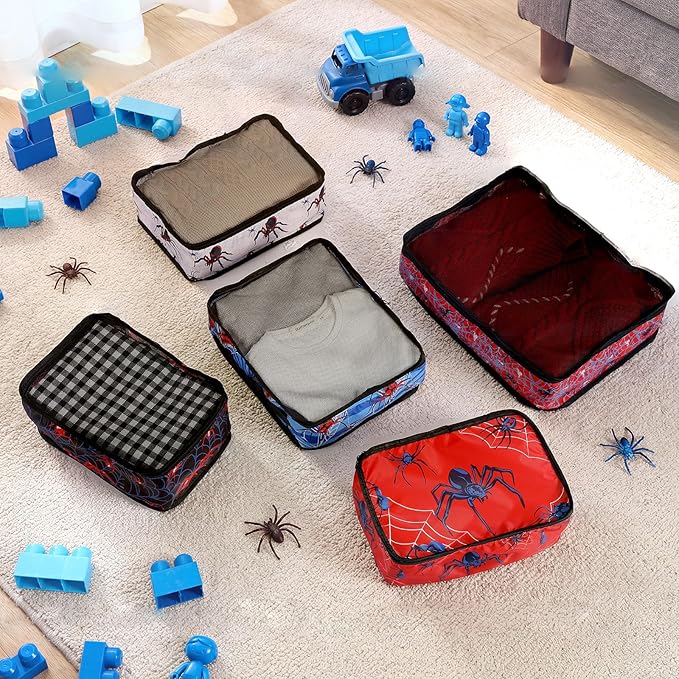 5 Pcs Spider Packing Cubes Set for Travel Spider Travel Bags Accessories Luggage Organizer for Adults Trips Holidays Hiking Camping Cruise