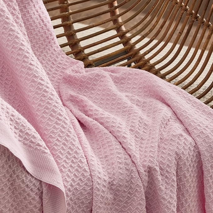 Bedsure Gentlesoft 100% Cotton Blanket King Size for Bed - Breathable and Soft, Waffle Weave Blanket for Summer, Thick Cozy Fall Blankets for Women Gift, Pink, 104x90 inches