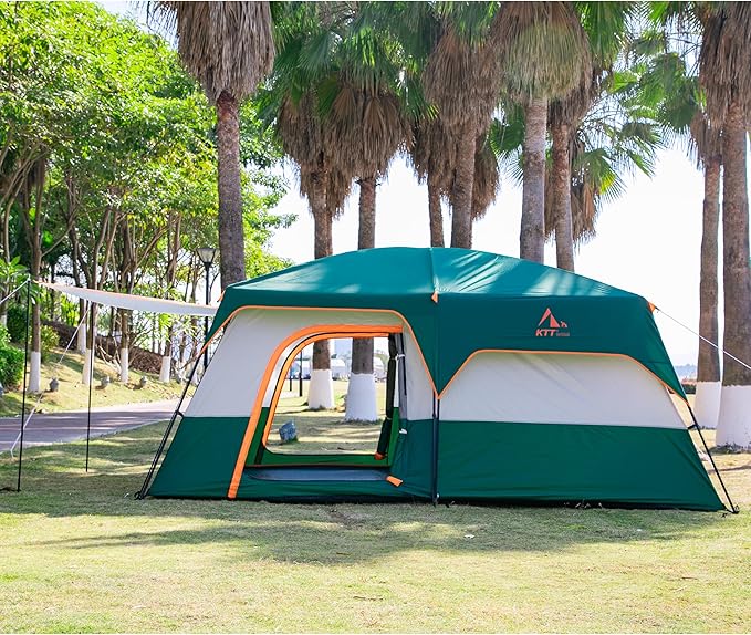 KTT Extra Large Tent 6-10-12-14 Person(B),Family Cabin Tents,2 Rooms,3 Doors and 3 Windows with Mesh,Straight Wall,Waterproof,Double Layer,Big Tent for Outdoor,Picnic,Camping,Family Gathering