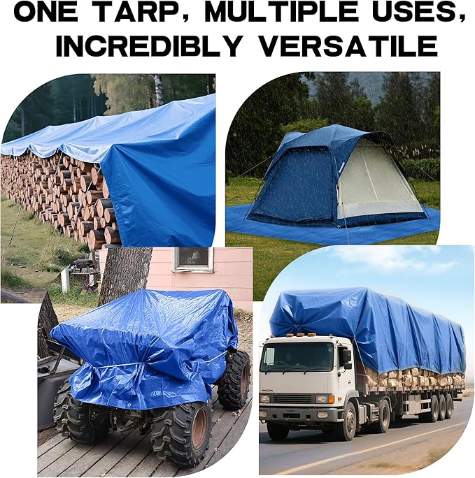 Multi Purpose Waterproof Tarp 10 x 12 Feet Meidun Duty Thick Material Tarpaulin Canopy Tent Boat RV or Pool Cover Blue…