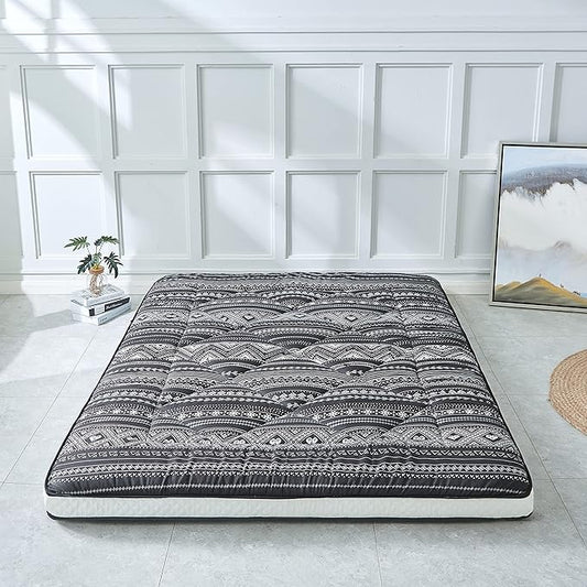Japanese Floor Futon Mattress - Thicken Sleeping Foldable & Portable Roll up Camping Mattress, Bohemia Black Twin