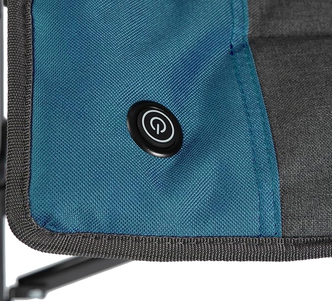 Backyard Expressions Luxury Heated Portable Camp Chair - Blue/Grey - Great for Camping, Sports and The Beach