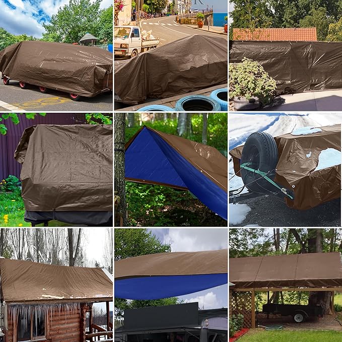 STARPYNG-7 Mil Brown/Blue 8x10 Feet Tarp-Multifunctional Waterproof Tarpaulin-Waterproof, UV Resistant, Rip and Tear Resistant, Poly Tarpaulin with Reinforced Edges for Cover