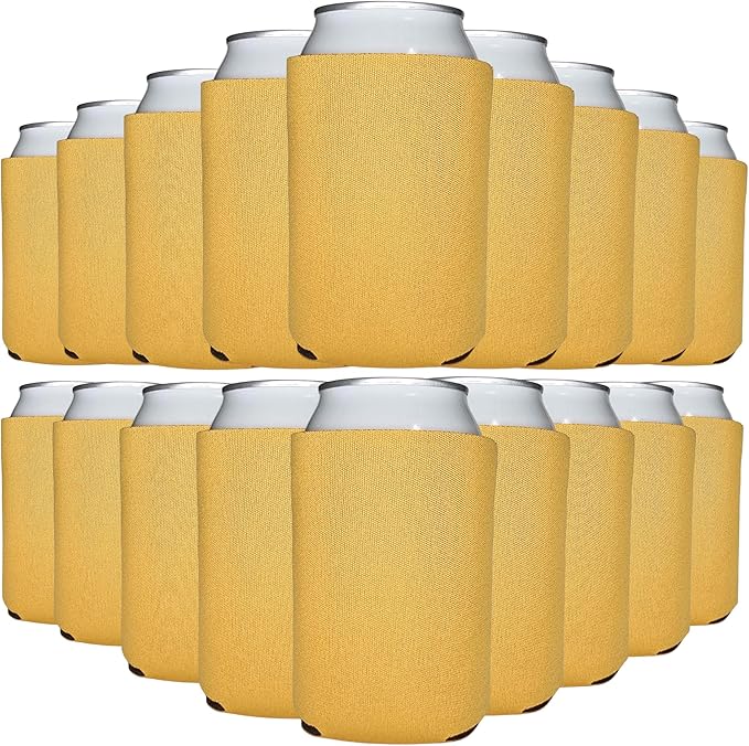 TahoeBay Blank Beer Can Cooler Sleeves (25-Pack) Bulk Sublimation Blanks for Vinyl Plain Soft Foam Can Sleeves Coolers for Soda Cans & Bottles Black, White, Assorted Solid Color (Gold)